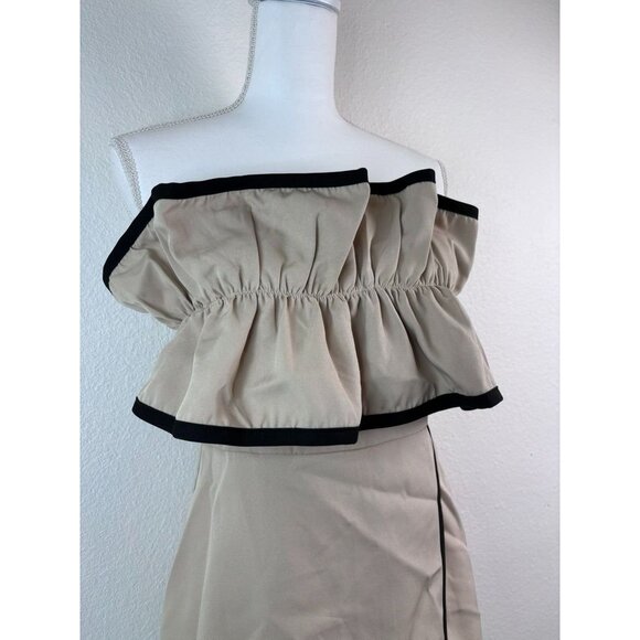 Idem Ditto women's medium tan black ruffle front strapless skirted romper dressy - Picture 2 of 9